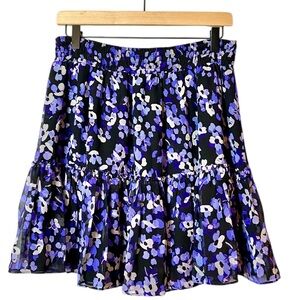 kate spade Black Floral Tiered Skirt with Purple & White Accents